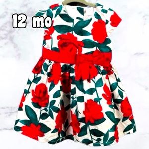 Carter’s Christmas Red and Green Floral Cap Sleeve Dress, 12 mos